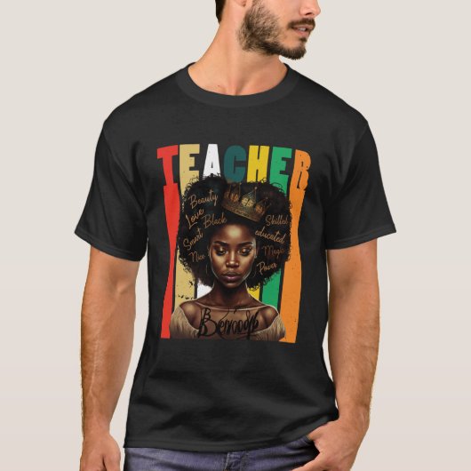 Black Women Teacher Afro Retro Black History Month Tシャツ (正面)