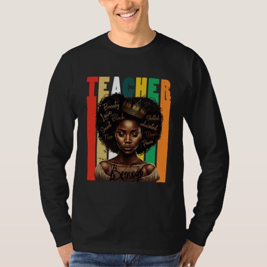 Black Women Teacher Afro Retro Black History Month Tシャツ (正面)