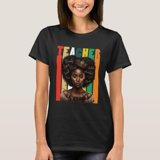 Black Women Teacher Afro Retro Black History Month Tシャツ (正面)