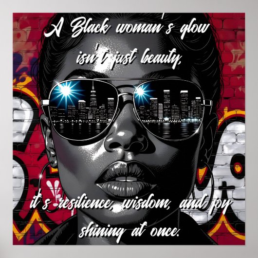 Black Women's Quote | City Skyline in Sunglasses ポスター (正面)