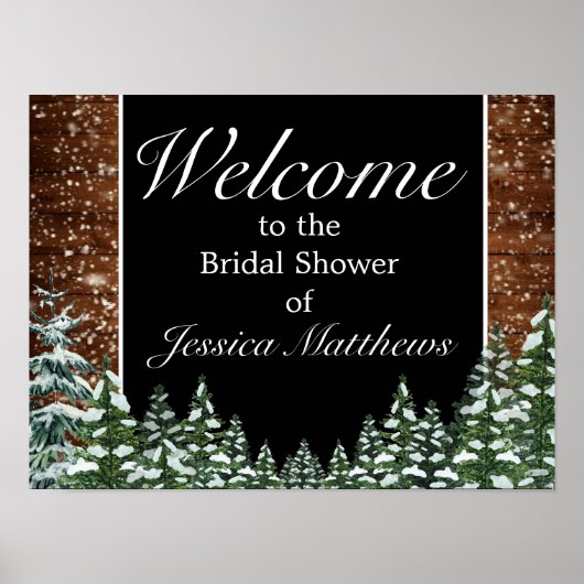 Black Wood & Forest Bridal Shower Welcome Sign ポスター (正面)