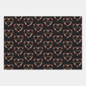 Black wrapping paper with a pink and red heart ラッピングペーパーシート (正面)