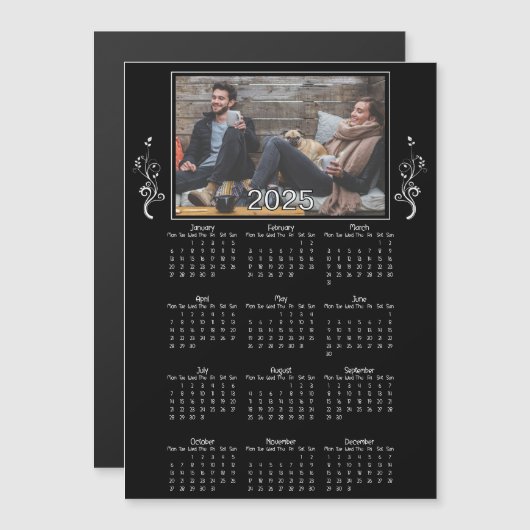 Black Year 2025 Photo Calendar with Foliage  (正面/裏面)