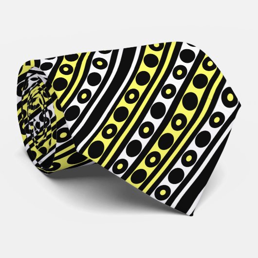Black, Yellow and White Polka Dots and Stripes ネクタイ (ロール)