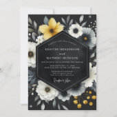 Black Yellow Botanical Romance Wedding 招待状 (正面)
