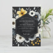 Black Yellow Botanical Romance Wedding 招待状 (スタンド正面)