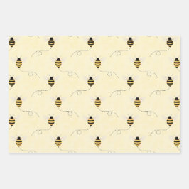 Black Yellow Gold Bees Baby Shower ラッピングペーパーシート