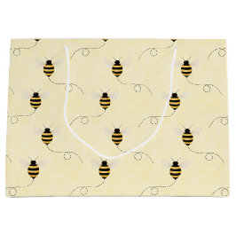 Black Yellow Gold Bees Baby Shower ラージペーパーバッグ