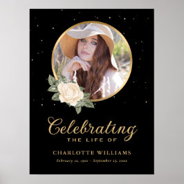 Black Yellow Gold Floral Funeral Sign ポスター