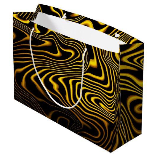 Black Yellow Gold Swirls Texture ラージペーパーバッグ (裏面アングル)