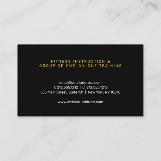 Black/Yellow Gym Barbell Icon Personal Trainer 名刺 (裏面)