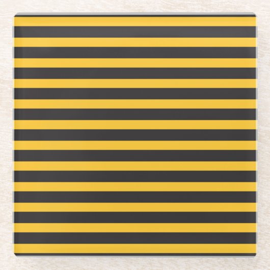 Black Yellow Horizontal Lines Geometric Bee Animal ガラスコースター (正面)