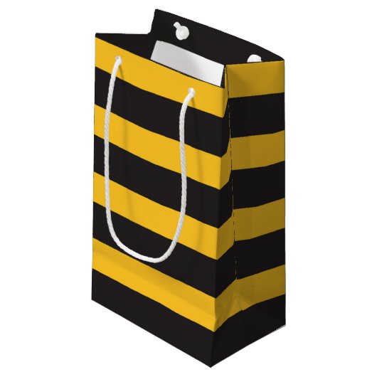 Black Yellow Horizontal Lines Geometric Bee Animal スモールペーパーバッグ (正面アングル)