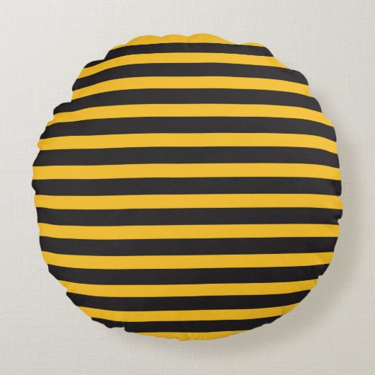 Black Yellow Horizontal Lines Geometric Bee Animal ラウンドクッション (正面)