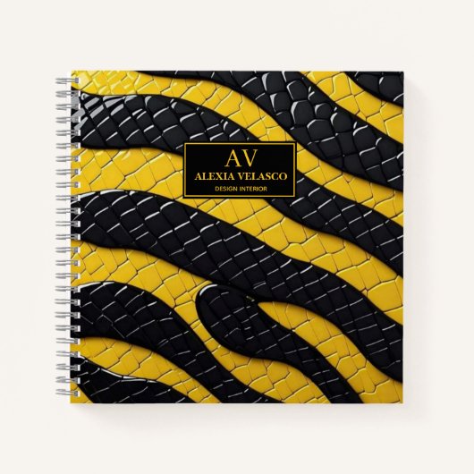 Black & Yellow Luxury Modern Animal skin ノートブック (正面)