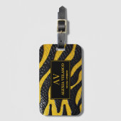 Black & Yellow Luxury Modern Animal skin ラゲッジタグ (正面縦)