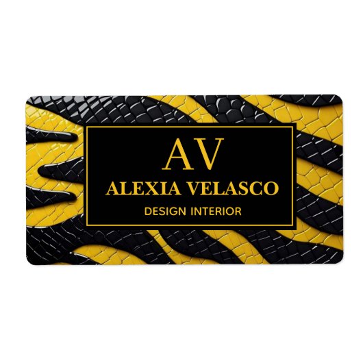 Black & Yellow Luxury Modern Animal skin ラベル (正面)