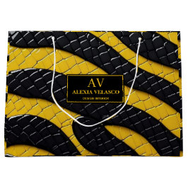 Black & Yellow Luxury Modern Animal skin ラージペーパーバッグ