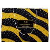 Black & Yellow Luxury Modern Animal skin ラージペーパーバッグ (裏面)