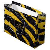 Black & Yellow Luxury Modern Animal skin ラージペーパーバッグ (正面アングル)