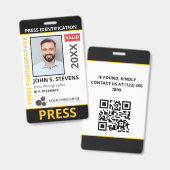 Black Yellow Photo & Logo Press ID QR Code バッジ (正面＆裏面)