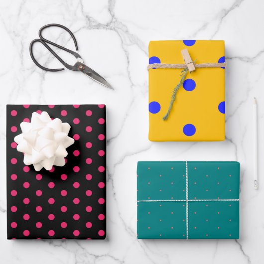 Black Yellow Polka Dot Wrapping Paper ラッピングペーパーシート (正面)