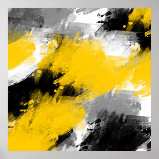 Black Yellow White Modern Abstract Brushstrokes ポスター (正面)