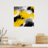 Black Yellow White Modern Abstract Brushstrokes ポスター (キッチン)