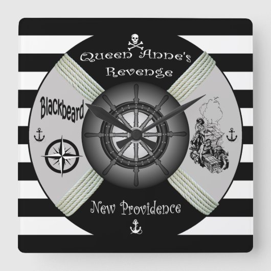 Blackbeardはアンの復讐の~Pirate~Lifeリングを~Queen スクエア壁時計 (正面)