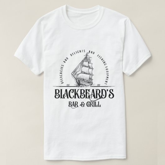 Blackbeard_sバーとグリル私たちのフラグは死を意味する Tシャツ (デザイン正面)