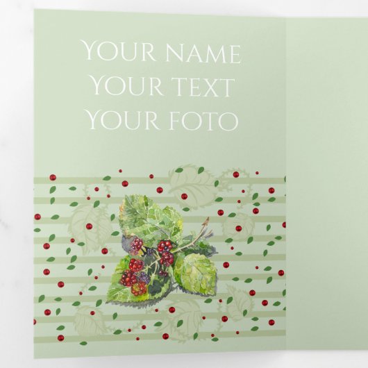 BlackBerryの緑と赤の水の色を紙 三つ折りカード (内部最初)