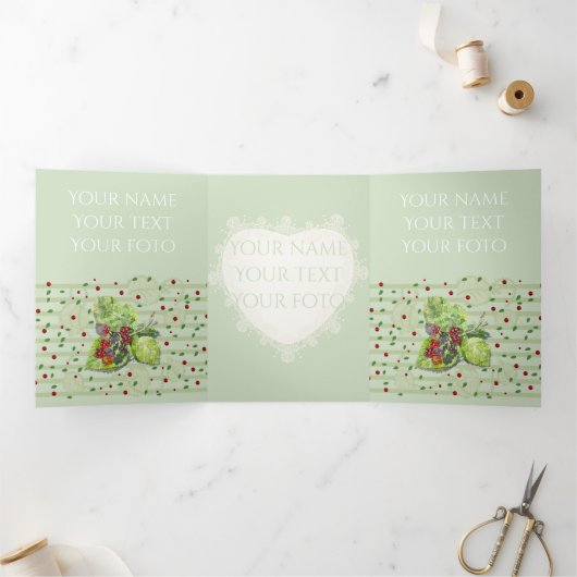 BlackBerryの緑と赤の水の色を紙 三つ折りカード (内部)