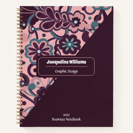 Blackberry Groovy Psychedelic 60s 70s Floral  ノートブック (正面)