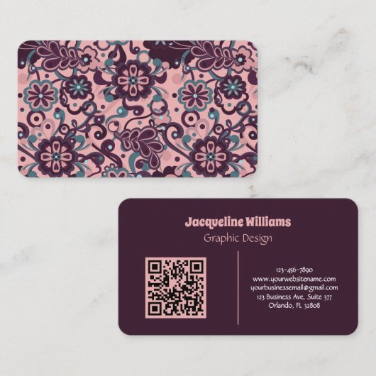 Blackberry Groovy Psychedelic 60s 70s Floral 名刺 (正面/裏面)