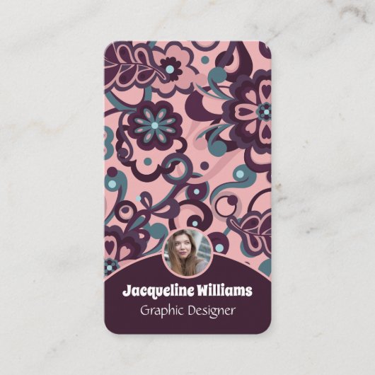 Blackberry Groovy Psychedelic 60s 70s Floral II 名刺 (正面)