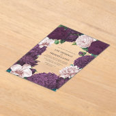 Blackberry, Smoky Plum & Lilac Ash Floral Wedding アクリル招待状 (レイダウン)