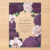 Blackberry, Smoky Plum & Lilac Ash Floral Wedding アクリル招待状 (正面)