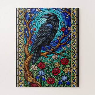 Blackbird Garden Stained Glass Corvid Raven ジグソーパズル