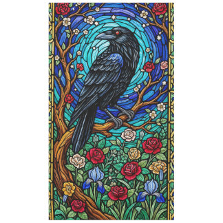 Blackbird Stained Glass Corvid Raven テーブルクロス