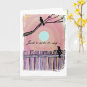 Blackbirds on Fence Sunset 恋しく思 Moon's You カード (黄色い花)