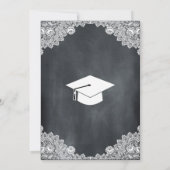 Blackboardとホワイトレースの写真の卒業 招待状 (裏面)