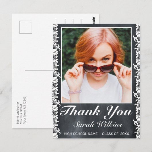 Blackboardとホワイトレースの卒業写真感謝してい ポストカード (正面/裏面)