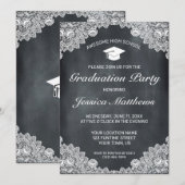 Blackboardとホワイトレースの卒業 招待状 (正面/裏面)