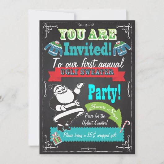 Blackboardの醜いセーターのクリスマスパーティー招待状 招待状 (裏面)
