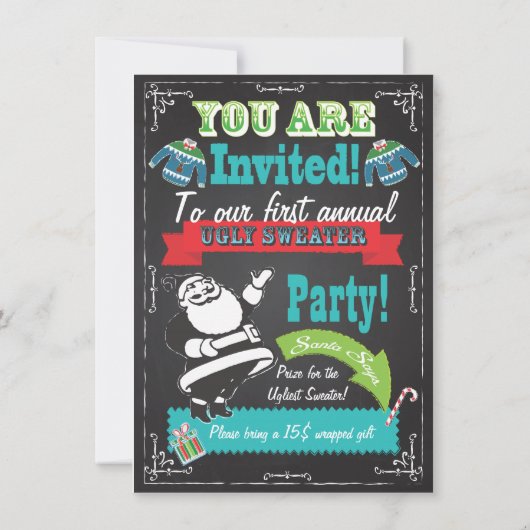 Blackboardの醜いセーターのクリスマスパーティー招待状 招待状 (裏面)
