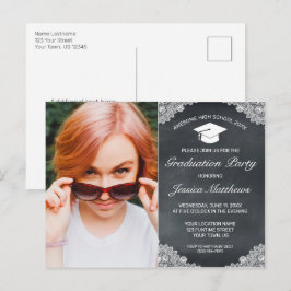 Blackboardホワイトレース卒業フォト招待状 ポストカード