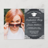 Blackboardホワイトレース卒業フォト招待状 ポストカード (正面)