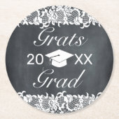 Blackboard & White Laceグラッツ卒業 ラウンドペーパーコースター (正面)