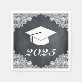 Blackboard & White Lace卒業ハットキャップナプキン スタンダードカクテルナプキン