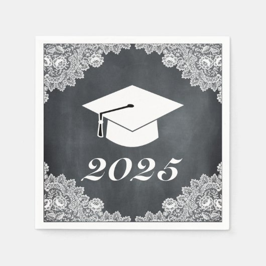 Blackboard & White Lace卒業ハットキャップナプキン スタンダードカクテルナプキン (正面)